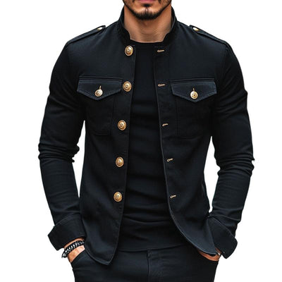 Herren Vintage Casual Einfarbige Stehkragen Knopfjacke