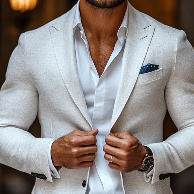 Herrenmode Einfarbiger Spitzrevers Zwei-Knopf Freizeit Blazer