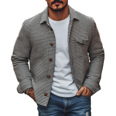 Herren Vintage Hahnentritt Revers Einreiher Hemdjacke