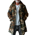 Herren Camouflage Revers Brusttasche Einreiher Mid-Length Cargo Trenchcoat