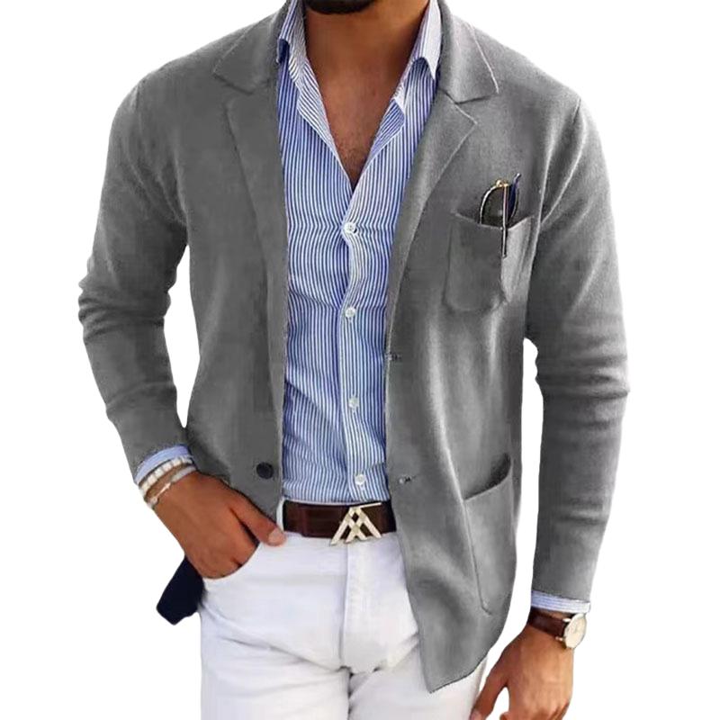 Herren Freizeit Sakko mit Revers, einreihig, Slim Fit, Strickblazer