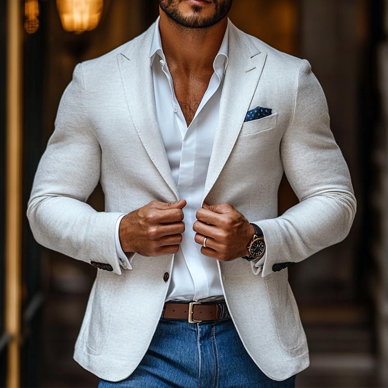 Herrenmode Einfarbiger Spitzrevers Zwei-Knopf Freizeit Blazer