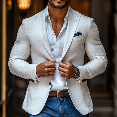 Herrenmode Einfarbiger Spitzrevers Zwei-Knopf Freizeit Blazer