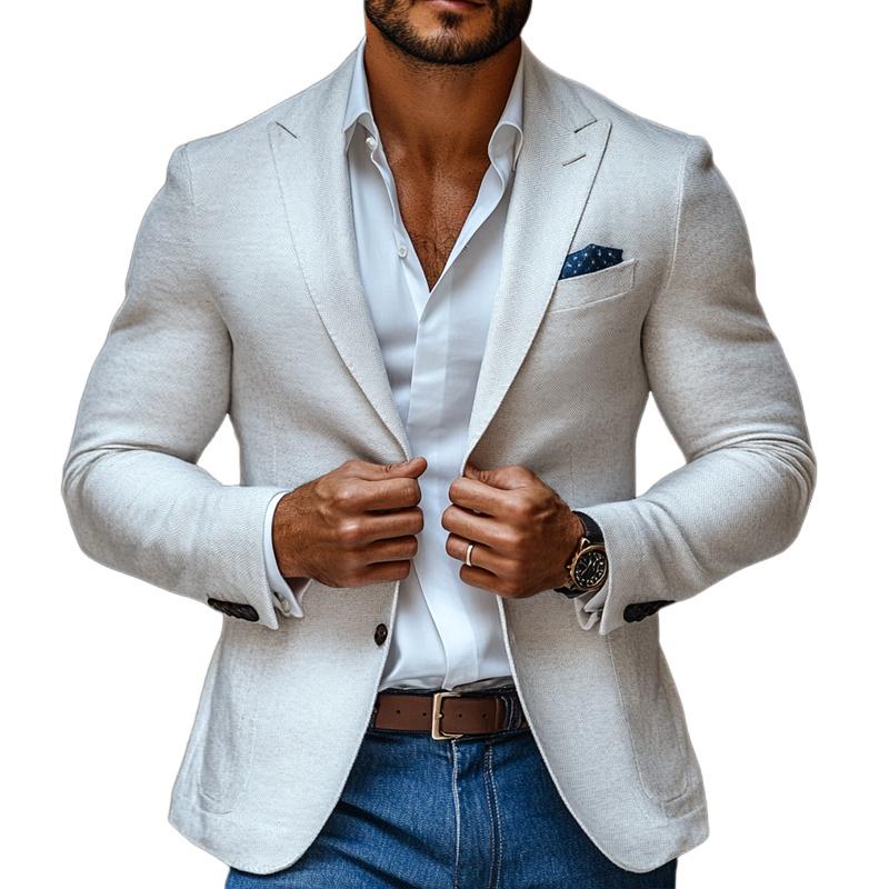 Herrenmode Einfarbiger Spitzrevers Zwei-Knopf Freizeit Blazer