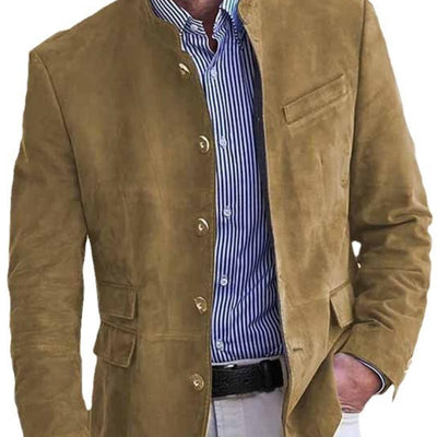Herren Retro Stehkragen Einreiher Slim Fit Mehrfach-Taschen Blazer