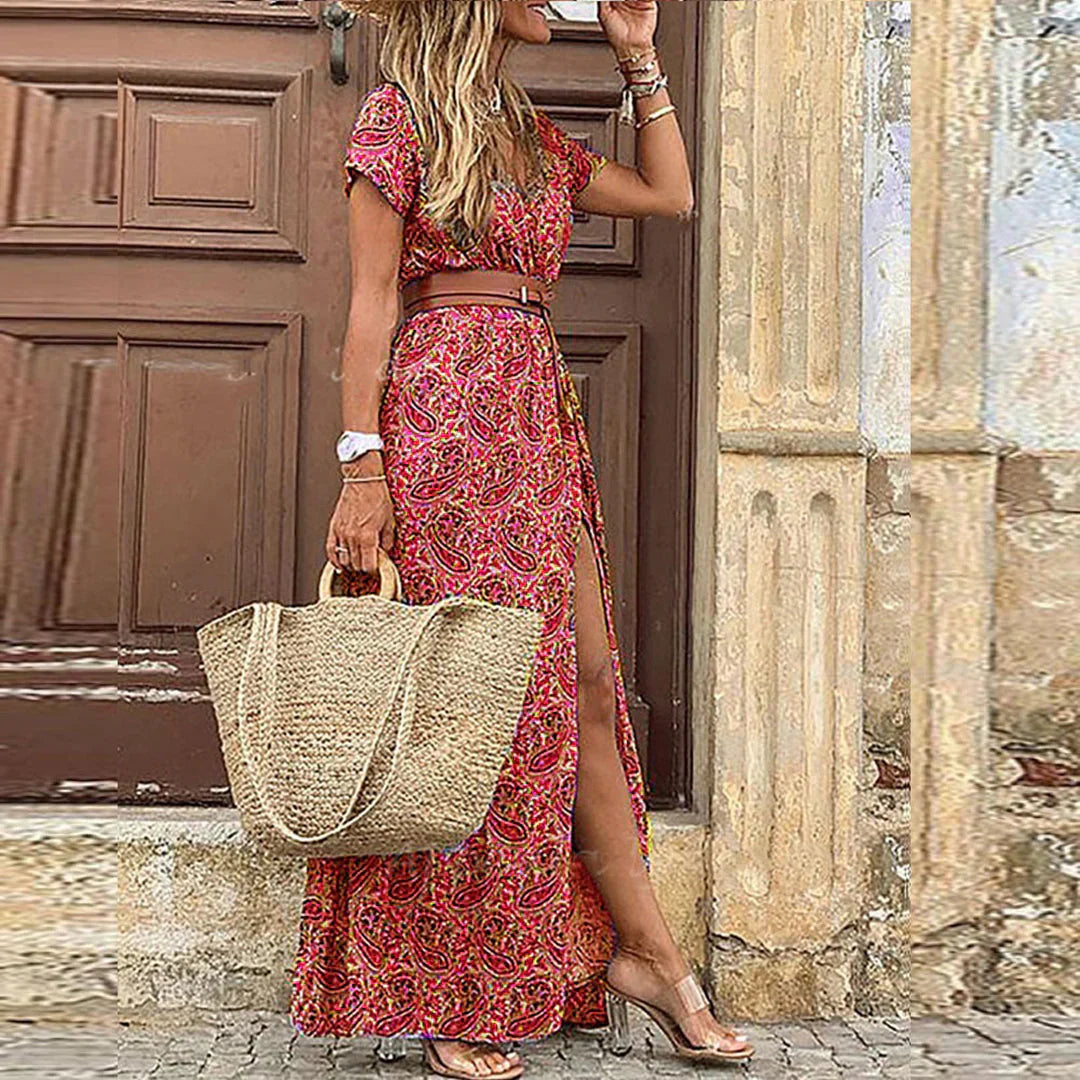 Maëlle | Long Bohemian Dress with Gathered Waist