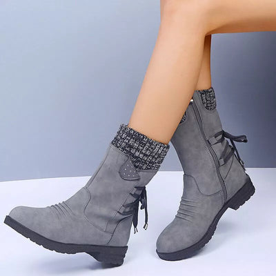 Svea - Retro Dicke Absatz Leder Winterstiefel