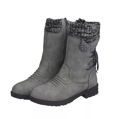 Svea - Retro Dicke Absatz Leder Winterstiefel