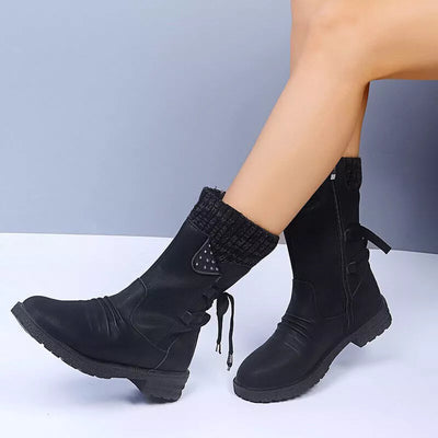 Svea - Retro Dicke Absatz Leder Winterstiefel