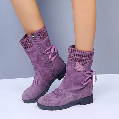 Svea - Retro Dicke Absatz Leder Winterstiefel