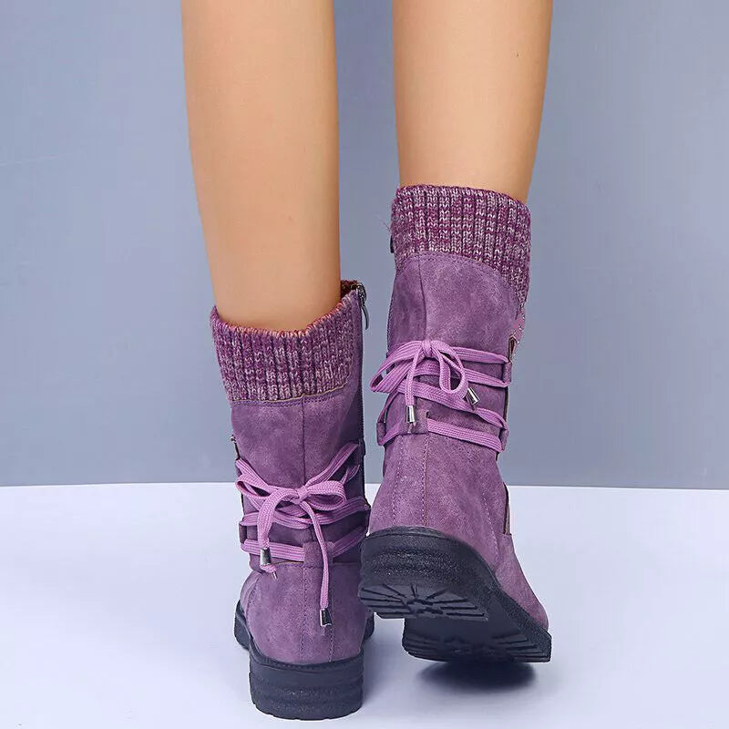 Svea - Retro Dicke Absatz Leder Winterstiefel
