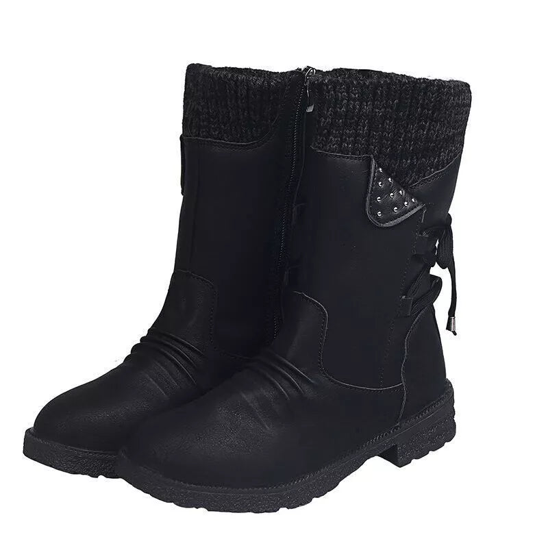 Svea - Retro Dicke Absatz Leder Winterstiefel