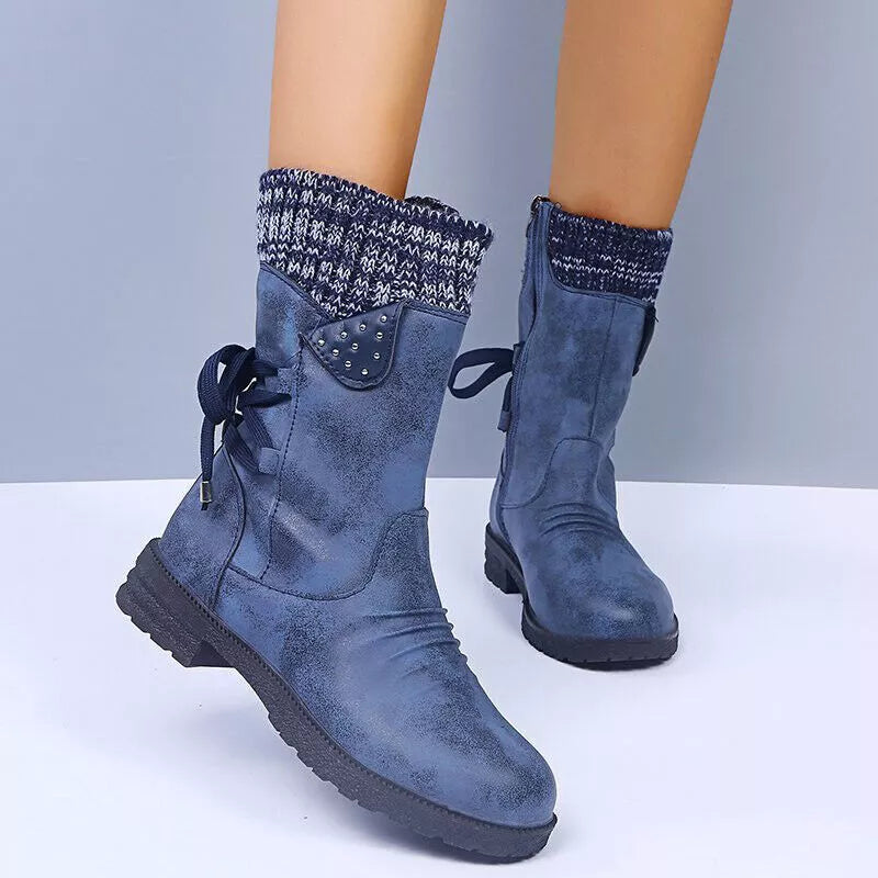 Svea - Retro Dicke Absatz Leder Winterstiefel