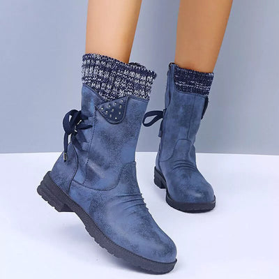 Svea - Retro Dicke Absatz Leder Winterstiefel