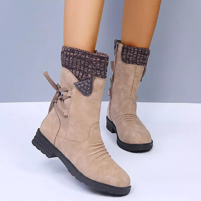 Svea - Retro Dicke Absatz Leder Winterstiefel
