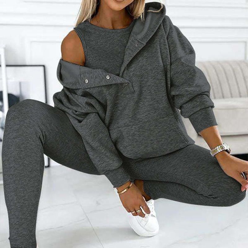 Ensemble™ | Damen 3-teiliger Set mit Kapuzenpullover, Slim Vest und Hose