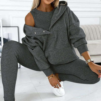 Ensemble™ | Damen 3-teiliger Set mit Kapuzenpullover, Slim Vest und Hose
