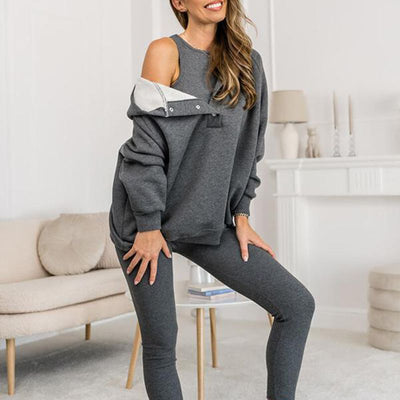 Ensemble™ | Damen 3-teiliger Set mit Kapuzenpullover, Slim Vest und Hose