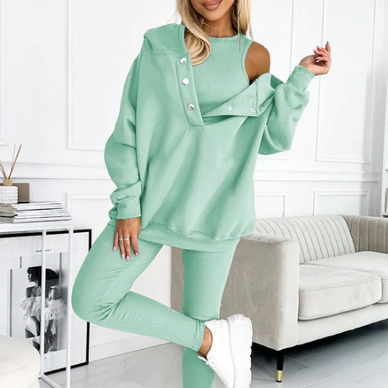 Ensemble™ | Damen 3-teiliger Set mit Kapuzenpullover, Slim Vest und Hose