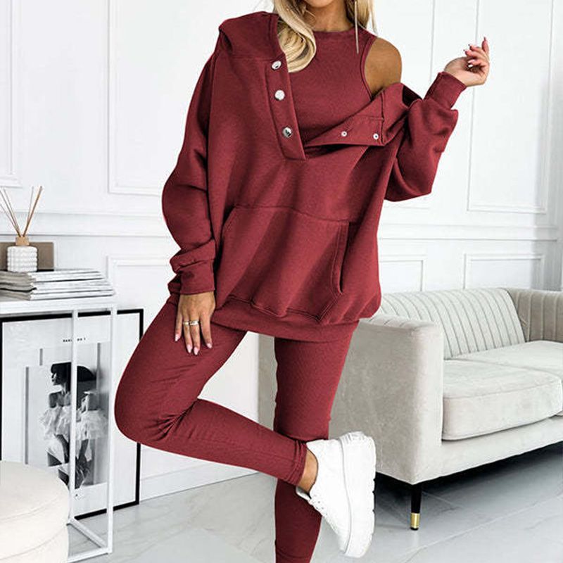 Ensemble™ | Damen 3-teiliger Set mit Kapuzenpullover, Slim Vest und Hose