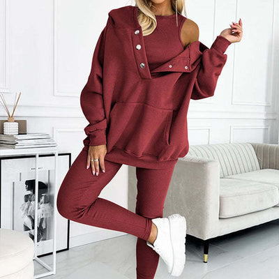 Ensemble™ | Damen 3-teiliger Set mit Kapuzenpullover, Slim Vest und Hose
