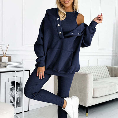 Ensemble™ | Damen 3-teiliger Set mit Kapuzenpullover, Slim Vest und Hose
