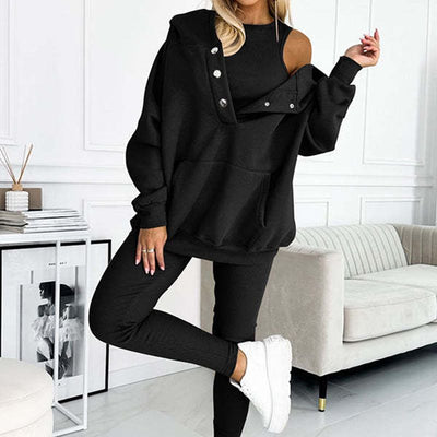 Ensemble™ | Damen 3-teiliger Set mit Kapuzenpullover, Slim Vest und Hose