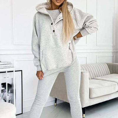Ensemble™ | Damen 3-teiliger Set mit Kapuzenpullover, Slim Vest und Hose