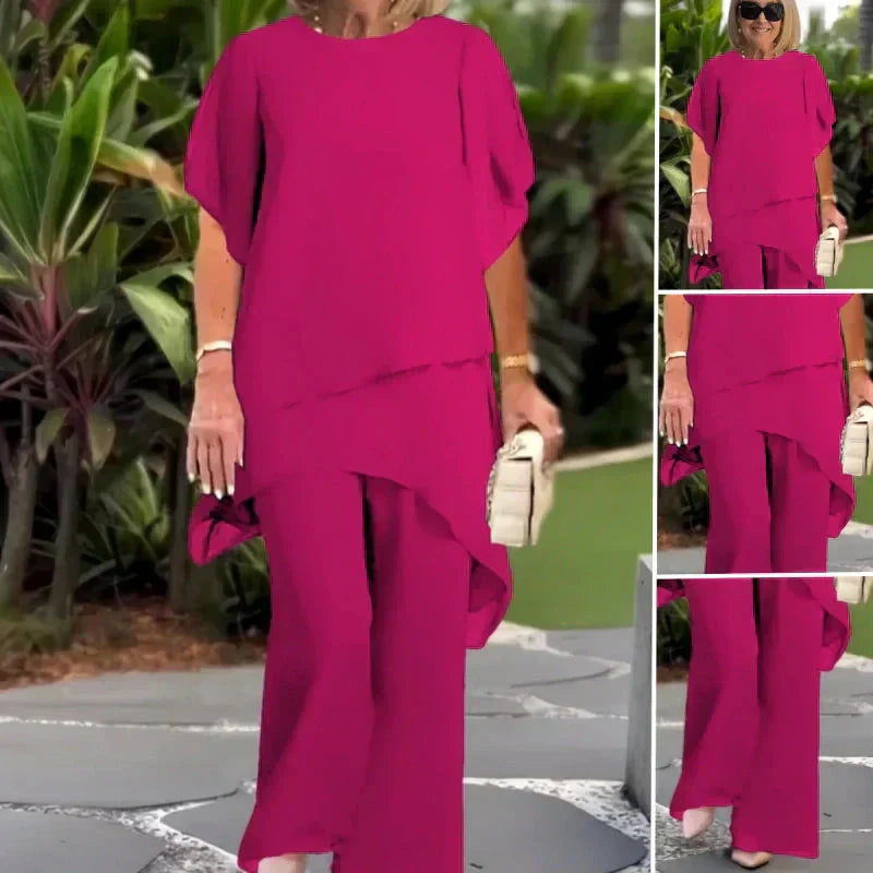 Herlene | Schickes asymmetrisches Top- und Hosen-Set