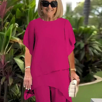 Herlene | Schickes asymmetrisches Top- und Hosen-Set