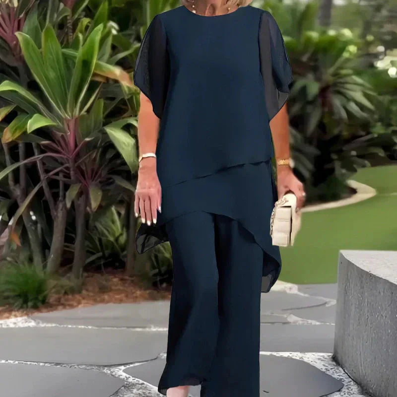Herlene | Schickes asymmetrisches Top- und Hosen-Set