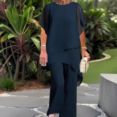 Herlene | Schickes asymmetrisches Top- und Hosen-Set