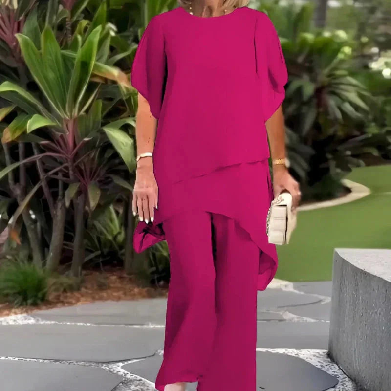 Herlene | Schickes asymmetrisches Top- und Hosen-Set