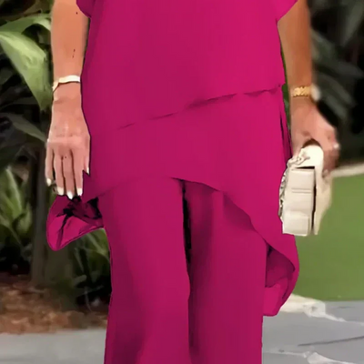 Herlene | Schickes asymmetrisches Top- und Hosen-Set