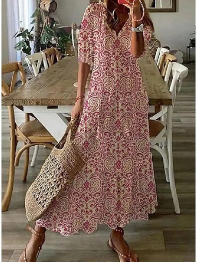SOPHIA | BOHO VINTAGE V-NECK SUMMER DRESS